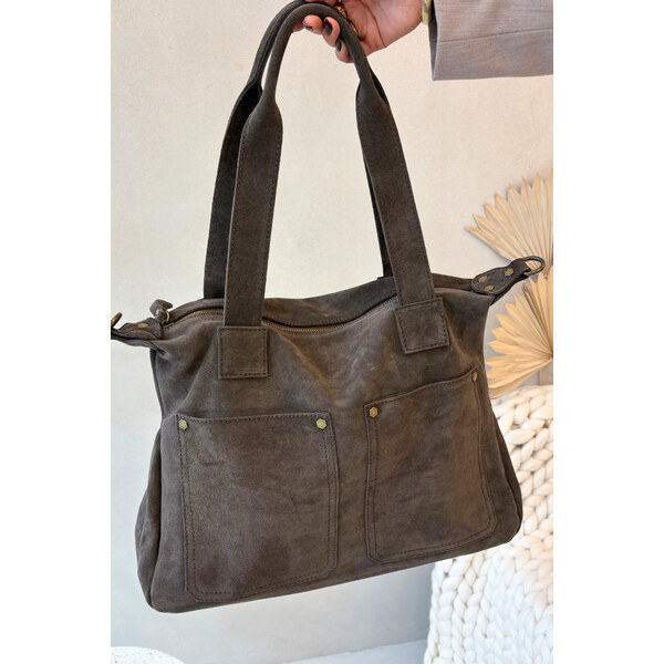 Boto Kožená Semišová Kabelka S Kapsami Hnědá Zephina 66664698