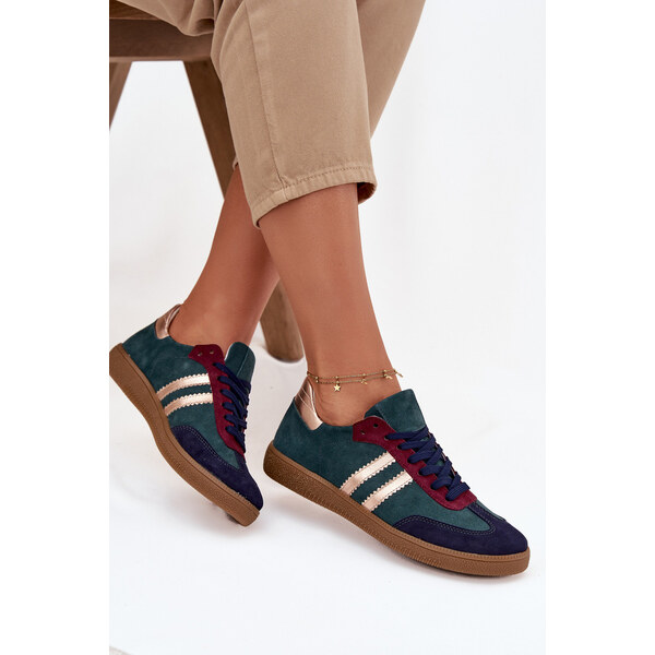 Kesi Dámske nízke semišové tenisky - fľaškovo zelená Zazoo 66884370