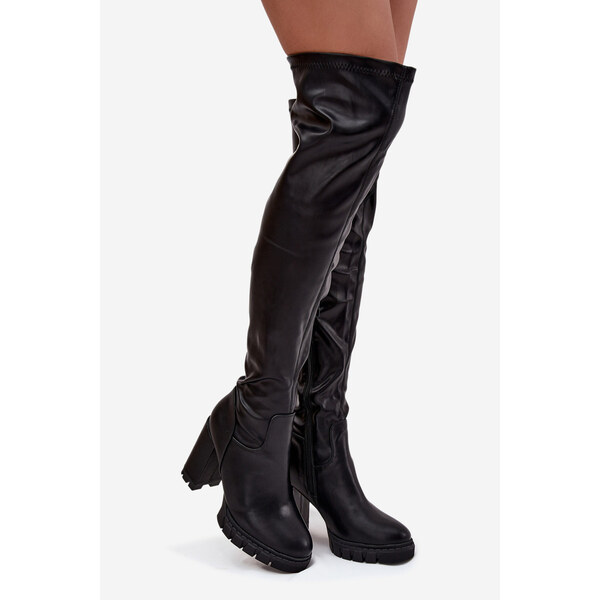 Kesi Dámske čižmy nad kolená Tahlina na stĺpiku z ekokože - čierne 66884249