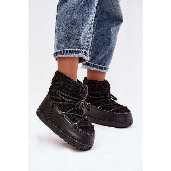 Boto Dámské sněhule s beránkovým kožíškem typu vázané Černé Belira 66666144