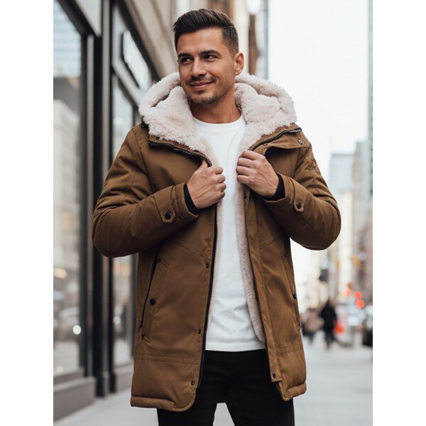 Dstreet Béžová pánska zimná parka s kožušinou 65638714