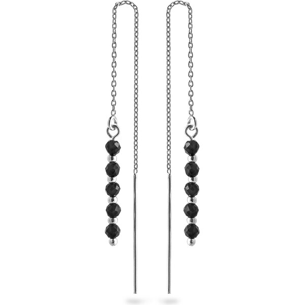 AGAIN Jewelry Strieborné retiazkové náušnice s čiernym spinelom 66672250