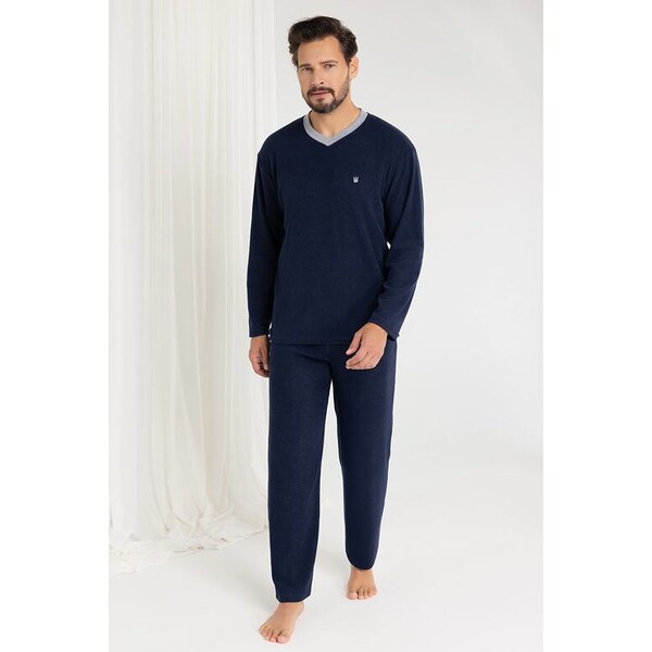 Regina Pánske froté pyžamo Charles modré dlhé 66990302