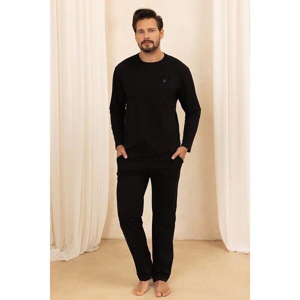 Regina Bavlnené pánske pyžamo Jack čierne dlhé 66990303