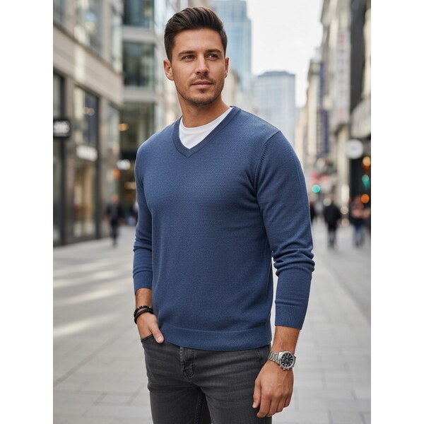 Dstreet Základný modrý pánsky sveter s v-výstrihom 66691476