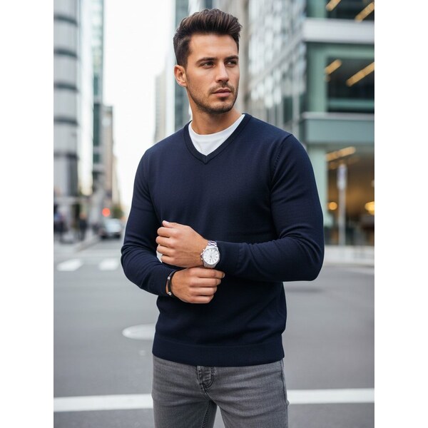 Dstreet Základný tmavomodrý pánsky sveter s v-výstrihom 66691474