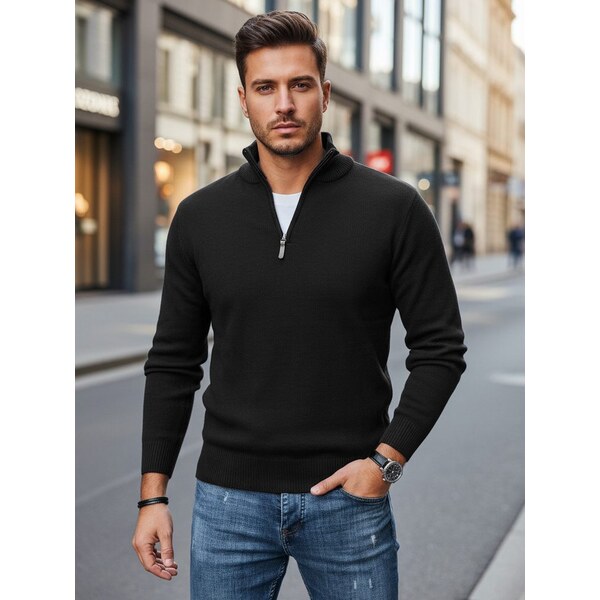 Dstreet Moderný čierny pánsky sveter so zipsom 66691481