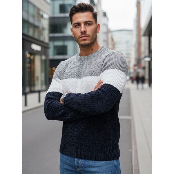 Dstreet Pruhovaný trojfarebný pánsky sveter 66691479