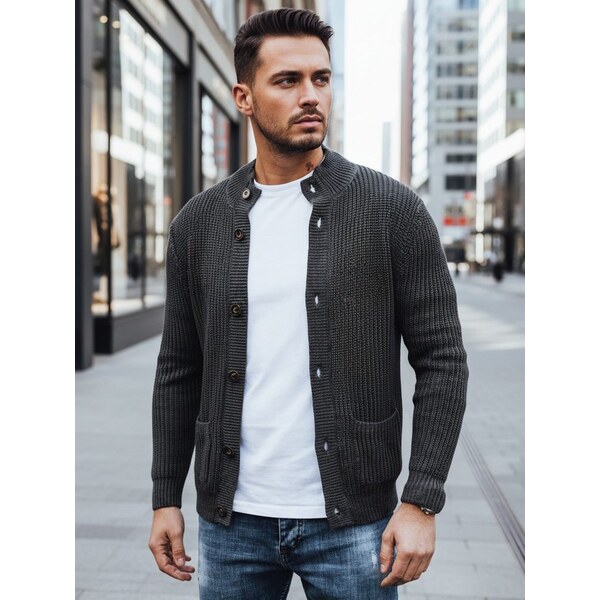 Dstreet Štýlový šedý sveter pre pánov so zapínaním na gombíky 66691487