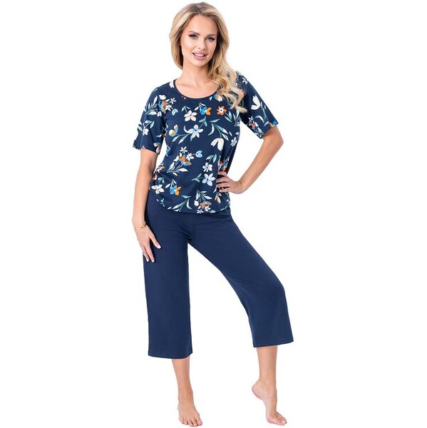 Donna Bavlnené dámske pyžamo Caroline 3/4 modré 66693468
