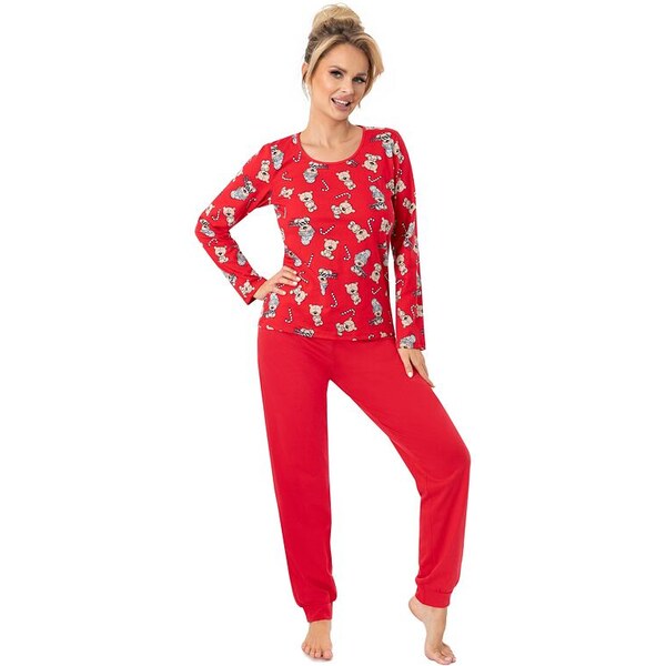 Donna Vianočné pyžamo Bear long s červenými nohavicami 66693475