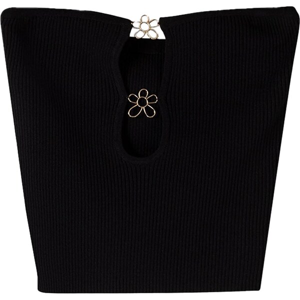 Bershka Vyšívaný top čierna 66718264