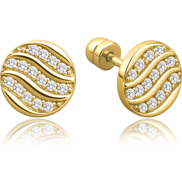 OLIVIE MINET Elegantné zlaté náušnice krúžky na skrutku s bielymi 66795629