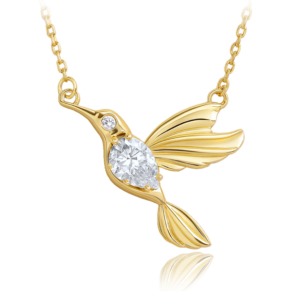 OLIVIE MINET Zlatý náhrdelník s kolibríkom a bielym zirkónom Au 585 66795655