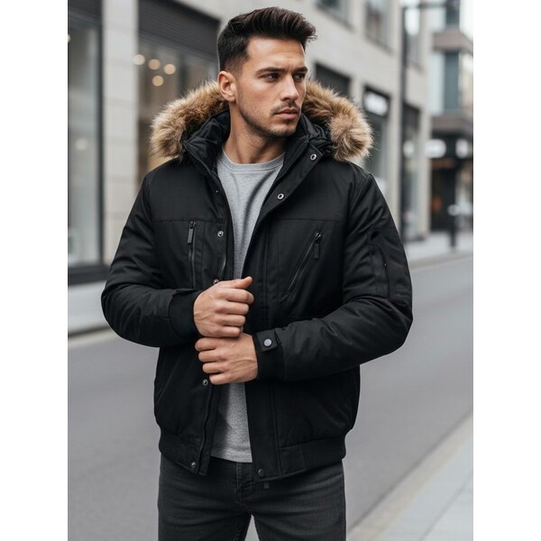 Dstreet Čierna pánska zimná bunda s kapucňou 66724738