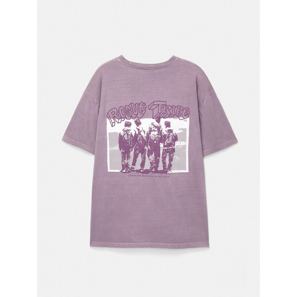 Pull&Bear Tričko Rogue Tribe sivá / svetlofialová / černicová / biela 65475120