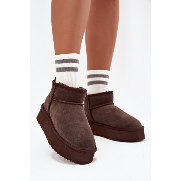 Zamszowe Śniegowce Damskie Na Platformie Vinceza 97962 Czekoladowe 66736411