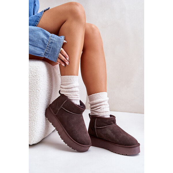 Boto Modne Zamszowe Niskie Śniegowce Brązowe Nucca 66736396