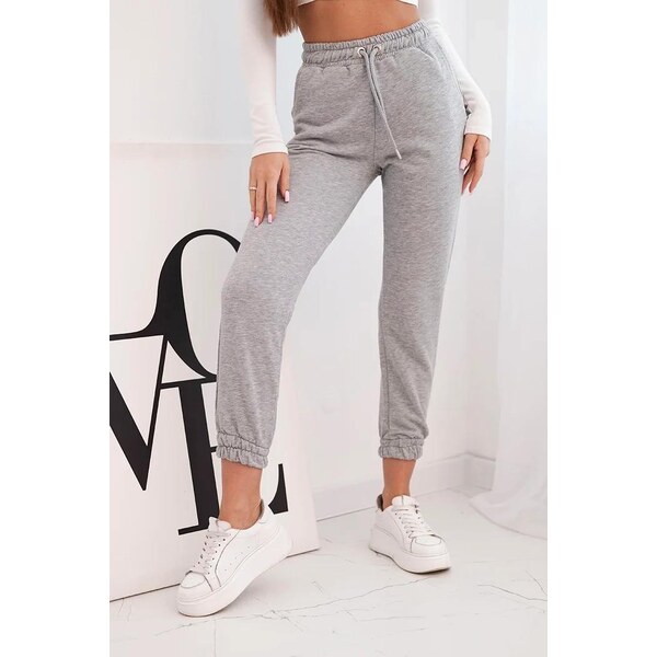 MladaModa Bavlnené teplákové nohavice s gumkou v páse model 9172 šedé 66786677