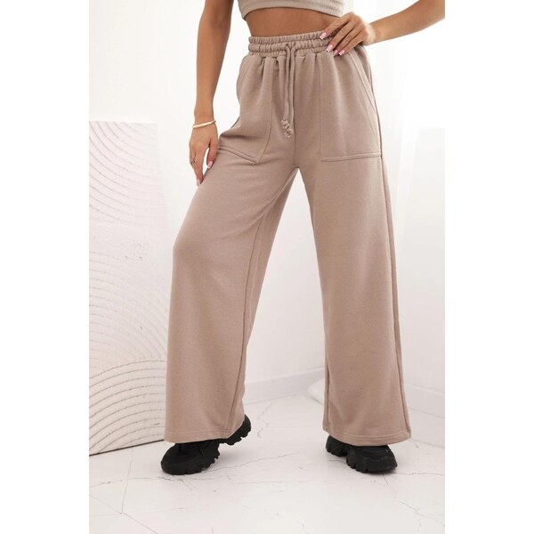 MladaModa Široké bavlnené teplákové nohavice s vreckami a viazaním v 66786678