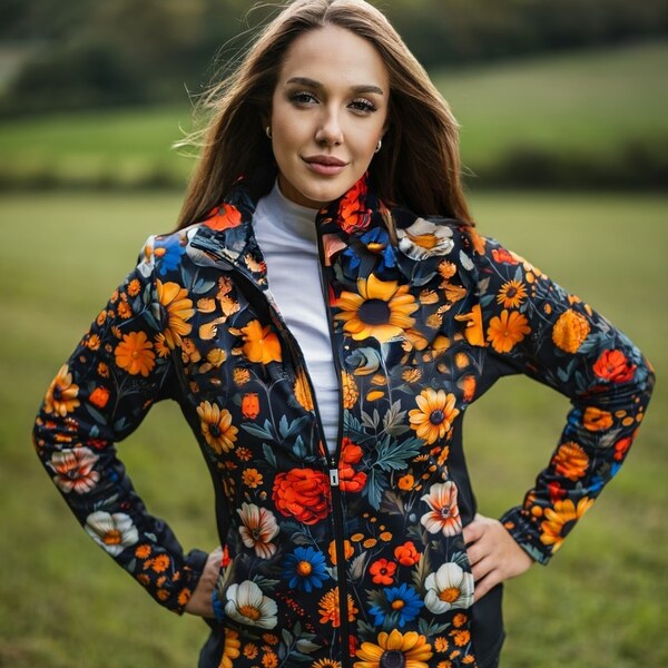 TERMOVEL Čierna dámska funkčná hrejivá mikina s kvetinovým vzorom 66801185