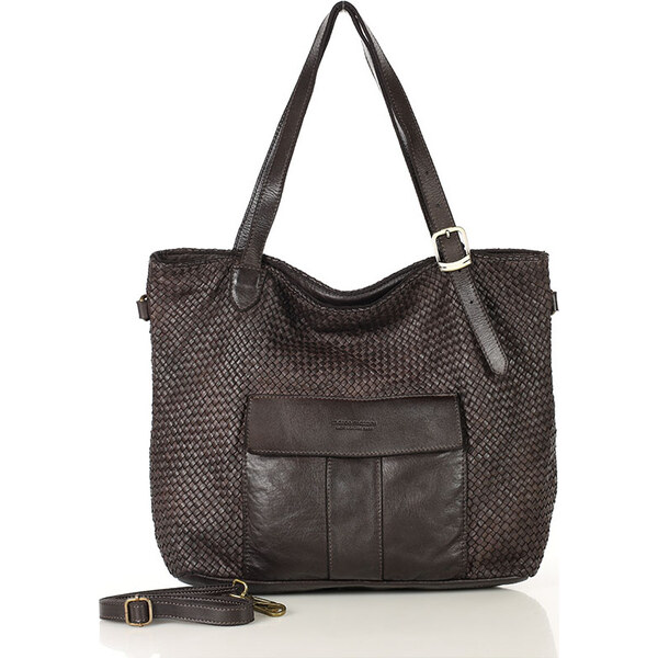MARCO MAZZINI Veľká tmavohnedá tkaná kabelka (v250f) 66801195