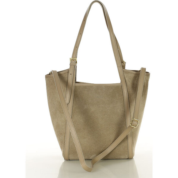 MARCO MAZZINI Béžová priestranná kožená shopper kabelka (s294c) 66801201