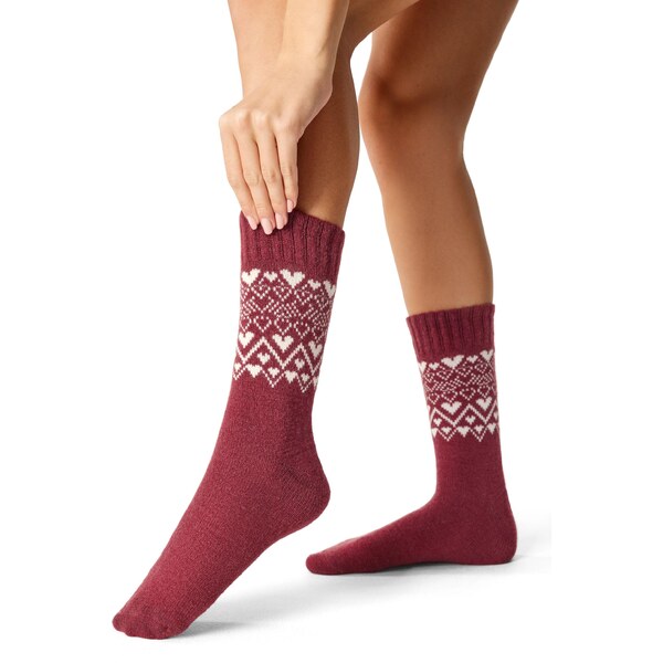 Vlnka Ponožky s ovčou vlnou Merino srdce červená 58396984