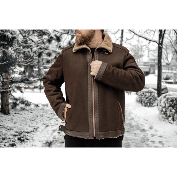 Sikora Pánska kožušinová bunda Viktor - tm. hnedá/béžový baránok 67211362