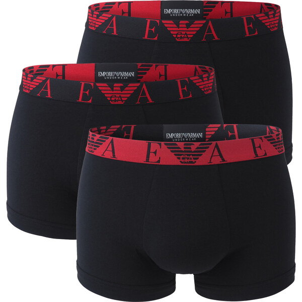 EMPORIO ARMANI - boxerky 3PACK stretch cotton Eagle logo black / red 66804734