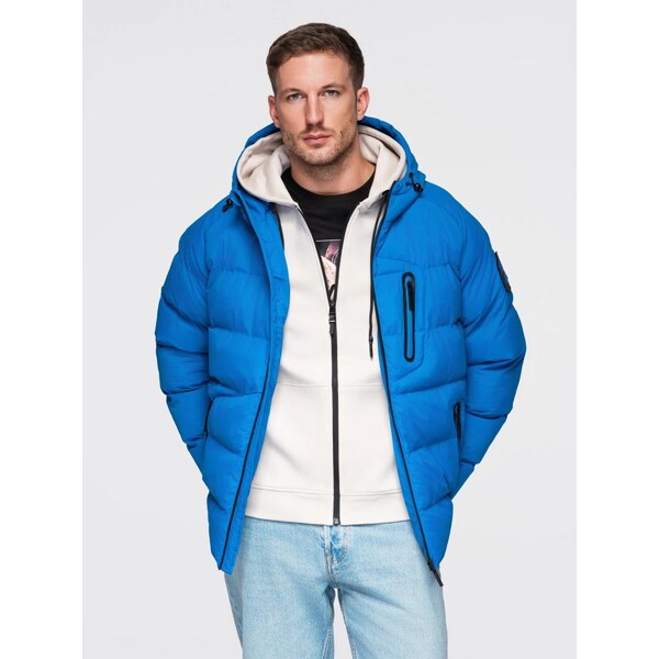 Ombre Clothing Teplá pánska bunda športového dizajnu v modrej farbe 66805317