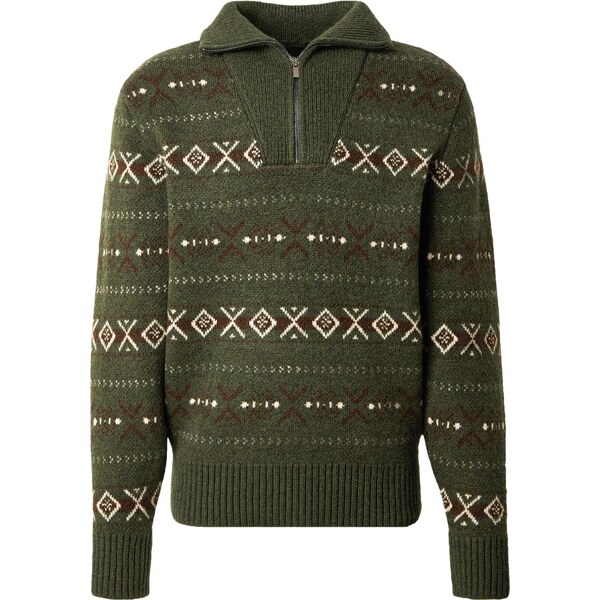 MUSTANG Sveter Eastvale hnedá / kaki / biela 66809289