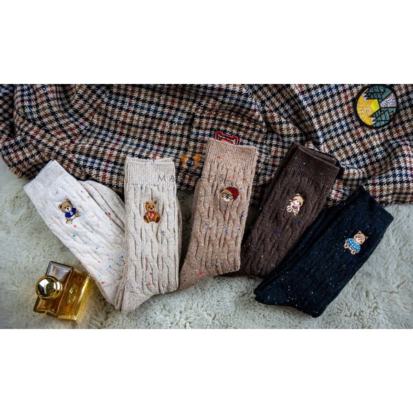 Teplé dámske ponožky Magnetis YN5042 s melanžovým vzorom medvedíka 66819396