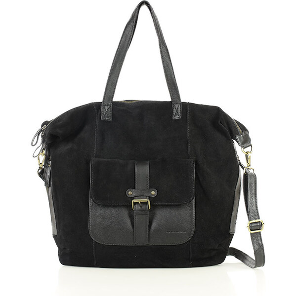 MARCO MAZZINI Veľká semišová kožená taška s vreckom | čierna vs126aa 66820304