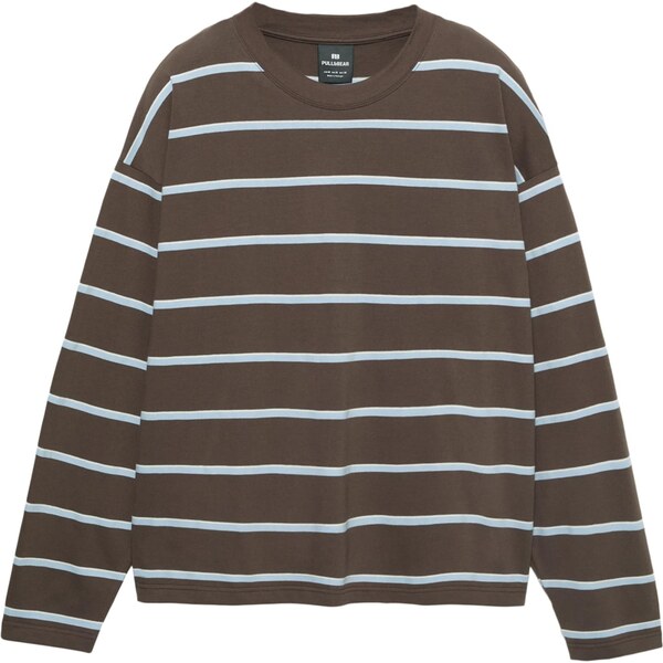 Pull&Bear Tričko svetlomodrá / čokoládová / biela 66835618