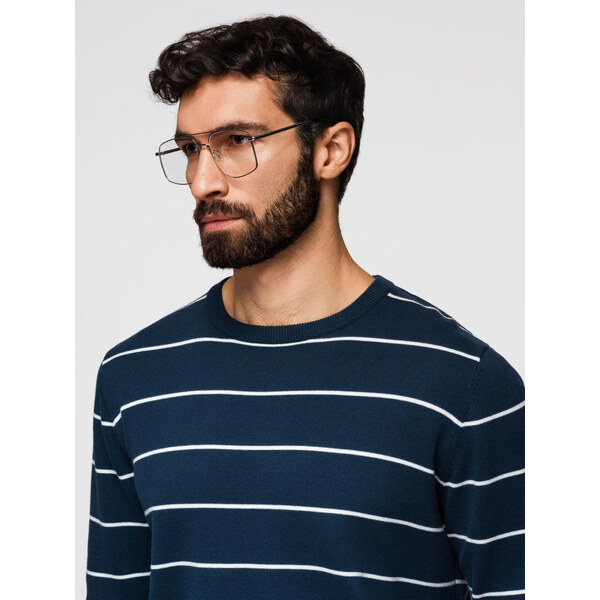 Ombre Casual mens sweater with horizontal stripes - navy blue 64782723