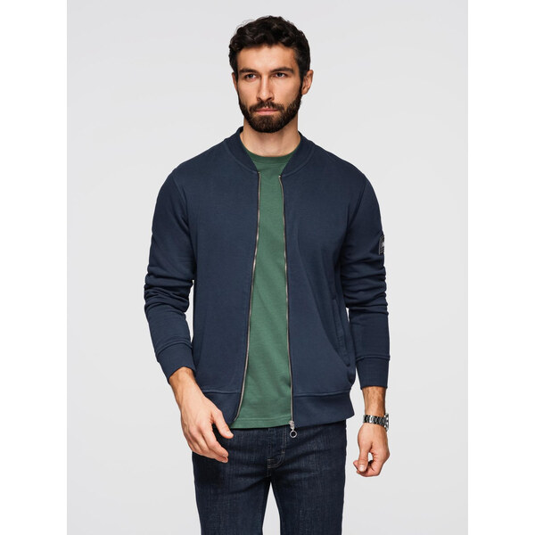 Ombre Mens unbuttoned cotton sweatshirt bomber - navy blue 64788253