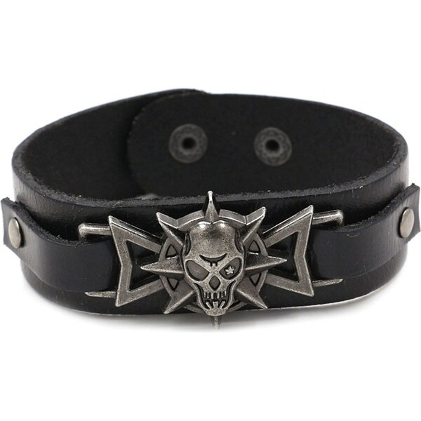 Lodestar Punkový kožený náramok s lebkou Čierny 66839685