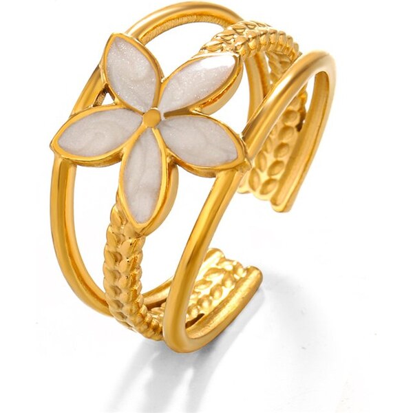 Titan Jewerly Dámsky nastaviteľný oceľový prsteň Biely kvet 66839705
