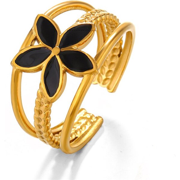 Titan Jewerly Dámsky nastaviteľný oceľový prsteň Čierny kvet 66839709