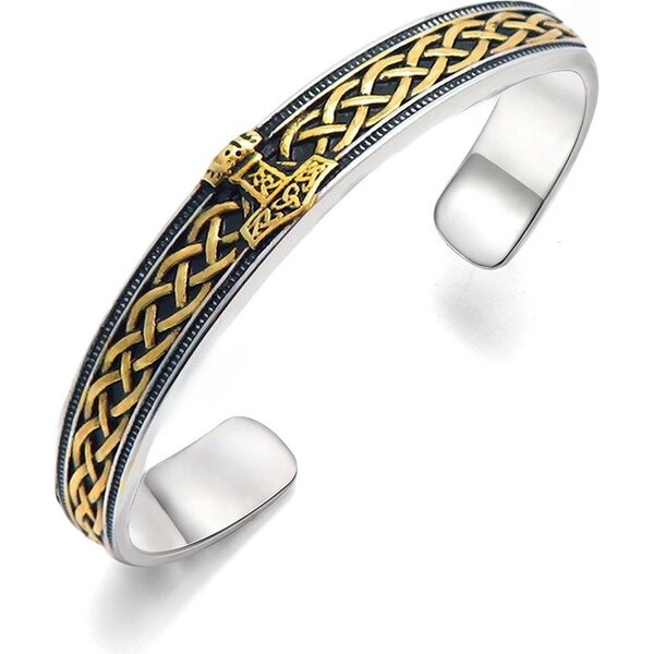 Impress Jewelry Pánsky oceľový náramok Thors Hammer zlatostrieborný 66839761