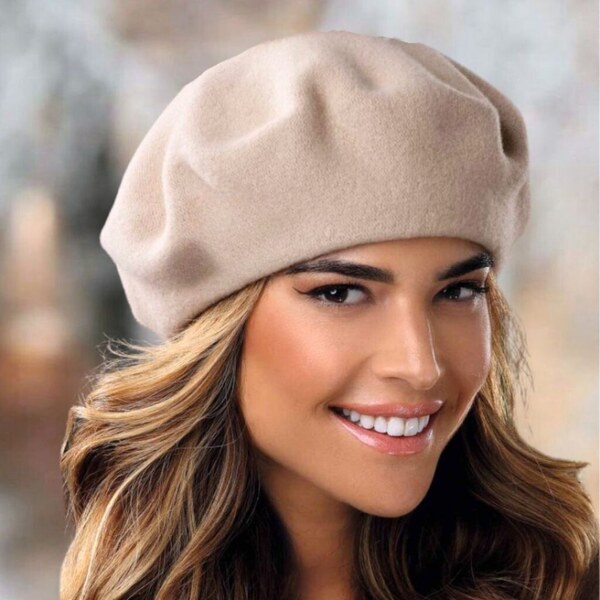 TONAK Svetlo béžový baret FLORA 100% vlna WOOLMARK W-baret/517 (M) 66840515