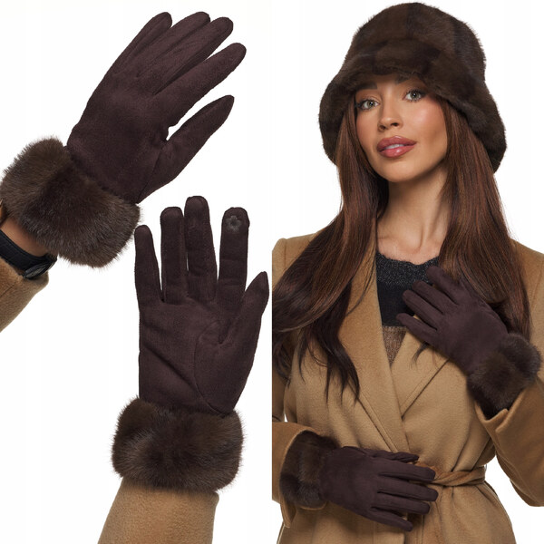 Fashionweek Dámske rukavice z semišu v krásnom čokoládovom odtieni 66846251