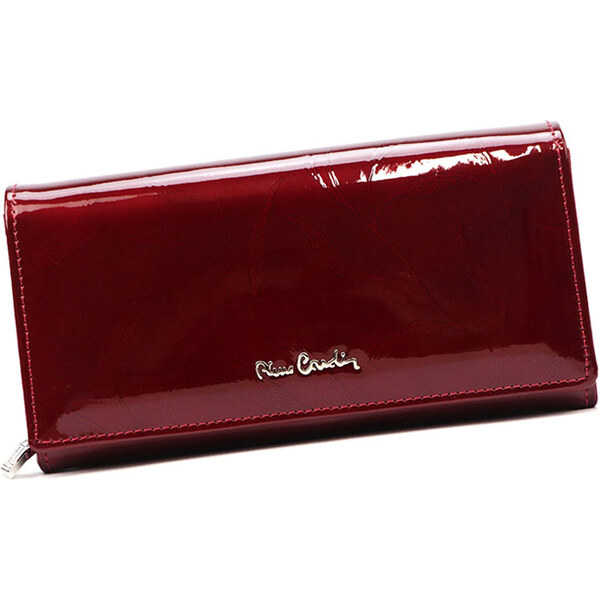 Tmavočervená lakovaná kožená peňaženka s mincovníkom na zips Pierre 66853654