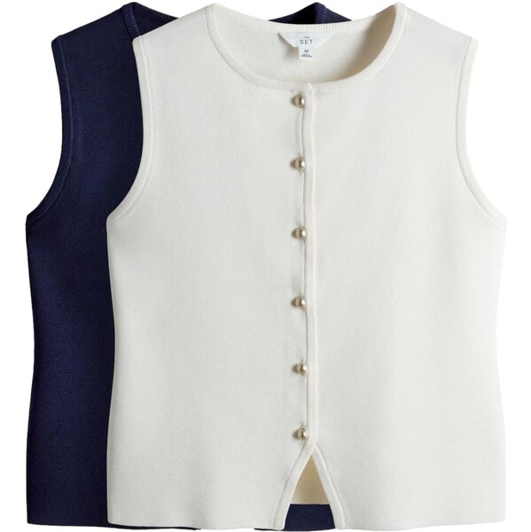 The Set Pletená vesta námornícka modrá / biela 66858632