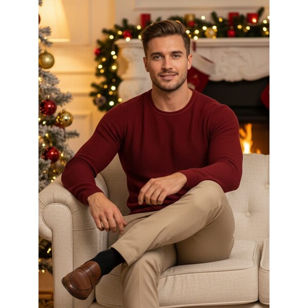 Dstreet Štýlový pánsky sveter v bordovej farbe 60801336