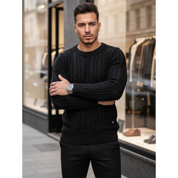 Dstreet Čierny pletený sveter pre mužov so vzorom 64343168