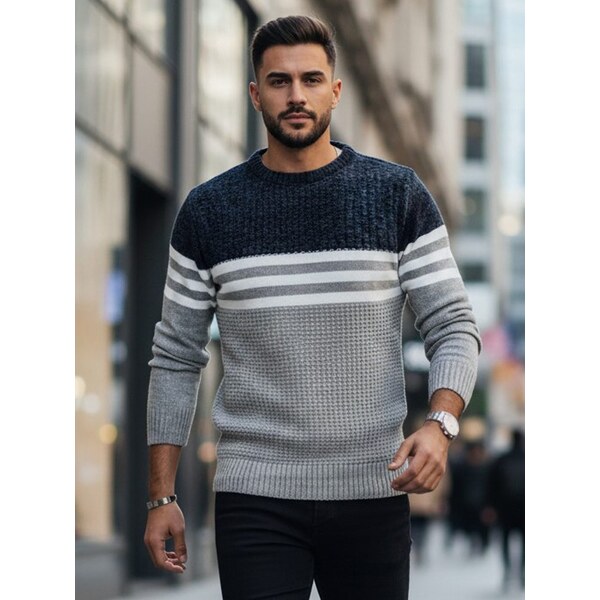 Dstreet Sveter s ozdobnými pásikmi sivý 64346010