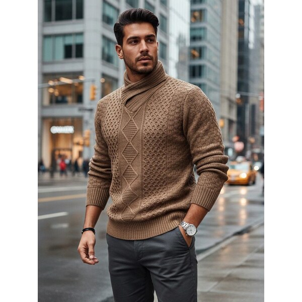 Dstreet Béžový pánsky sveter s vysokým golierom 64346013