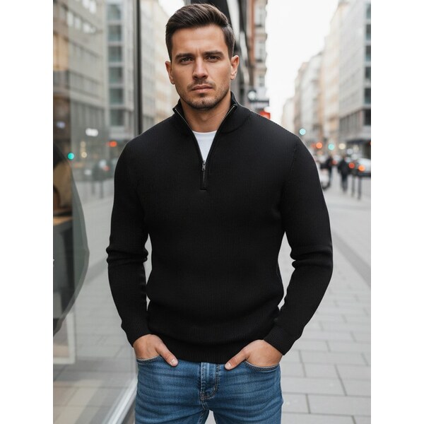 Dstreet Atraktívny čierny sveter so zipsom 66863034